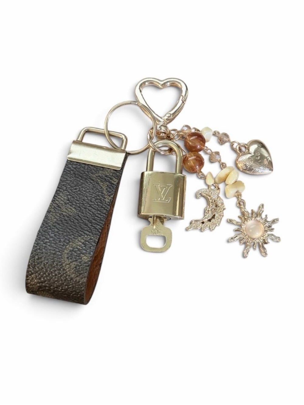 Louis Vuitton Lock & Key #305 w/an LV Canvas Loop, Sun & Heart Charm Keychain